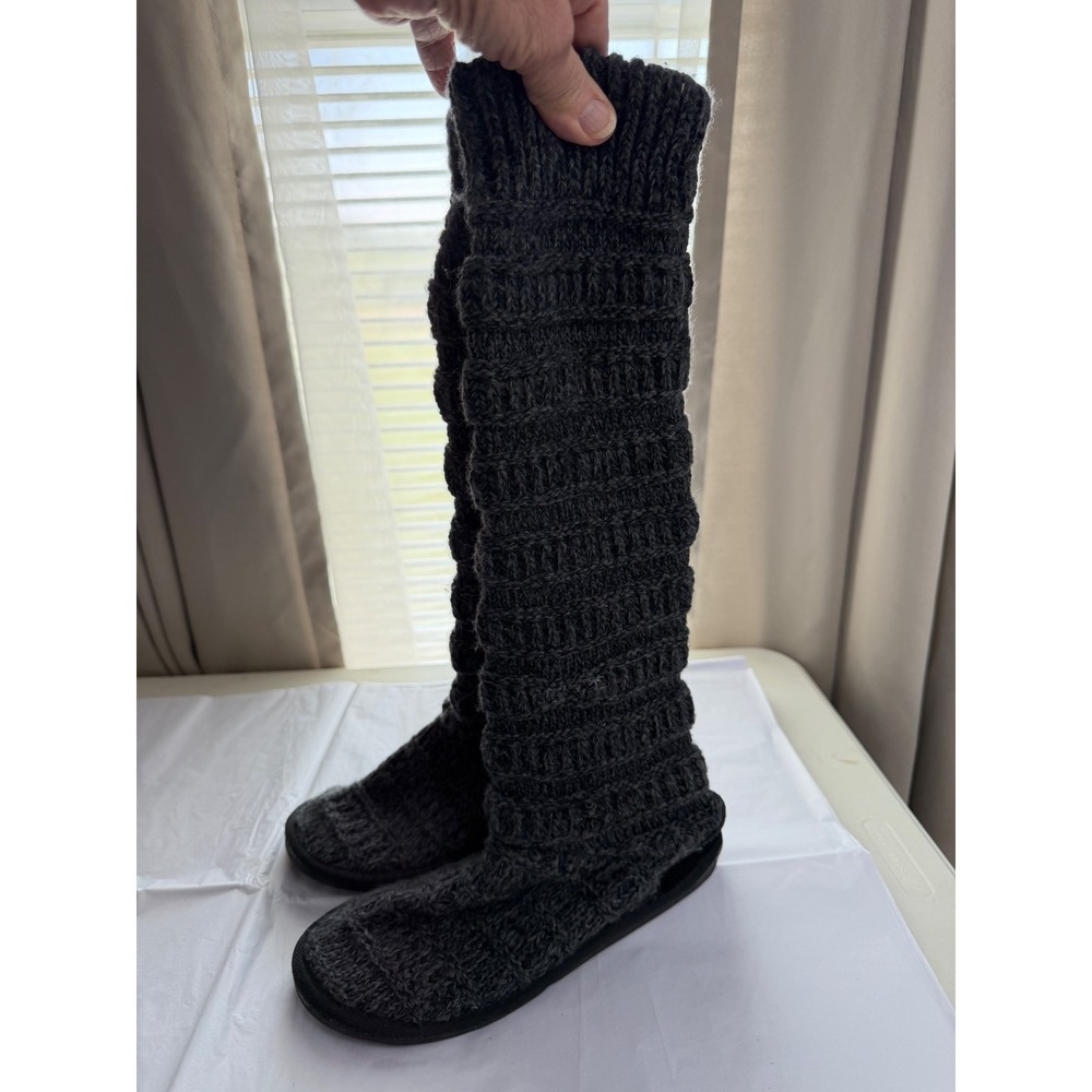 MukLuks Womens Slipper Boots 8 Grey Knit Tall Suede Trim Slouchy Cable